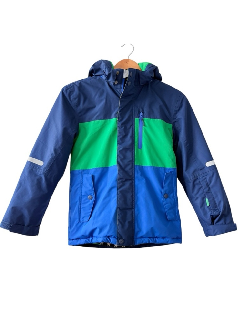 Boden Kids Navy and Green Color Block Winter Jacket